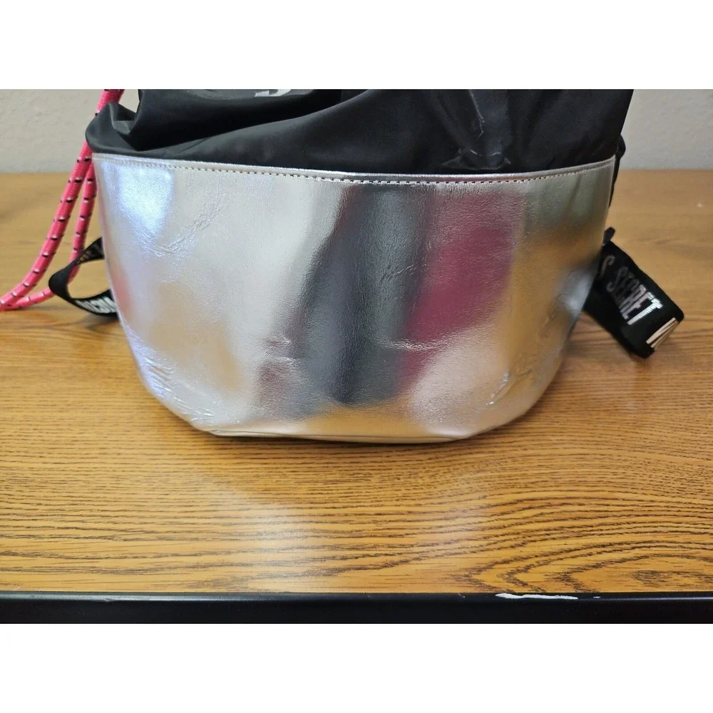 Victoria's Secret PINK Backpack‎ Gym PE Bag Black Silver  Large L 17